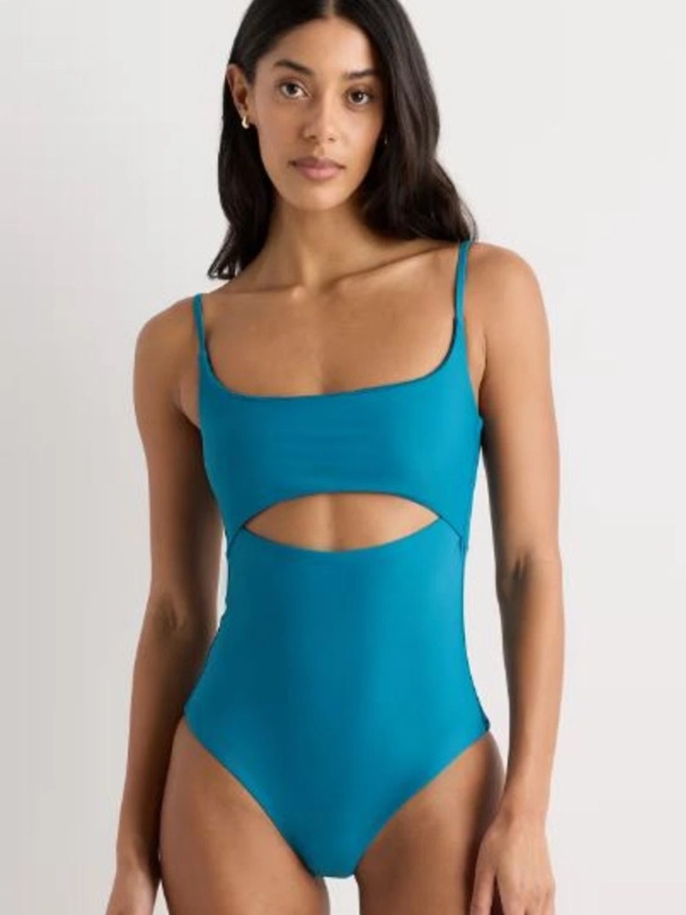 Quince Italian Cutout One Piece Swimsuit Small Lagoon Teal Blue NWT